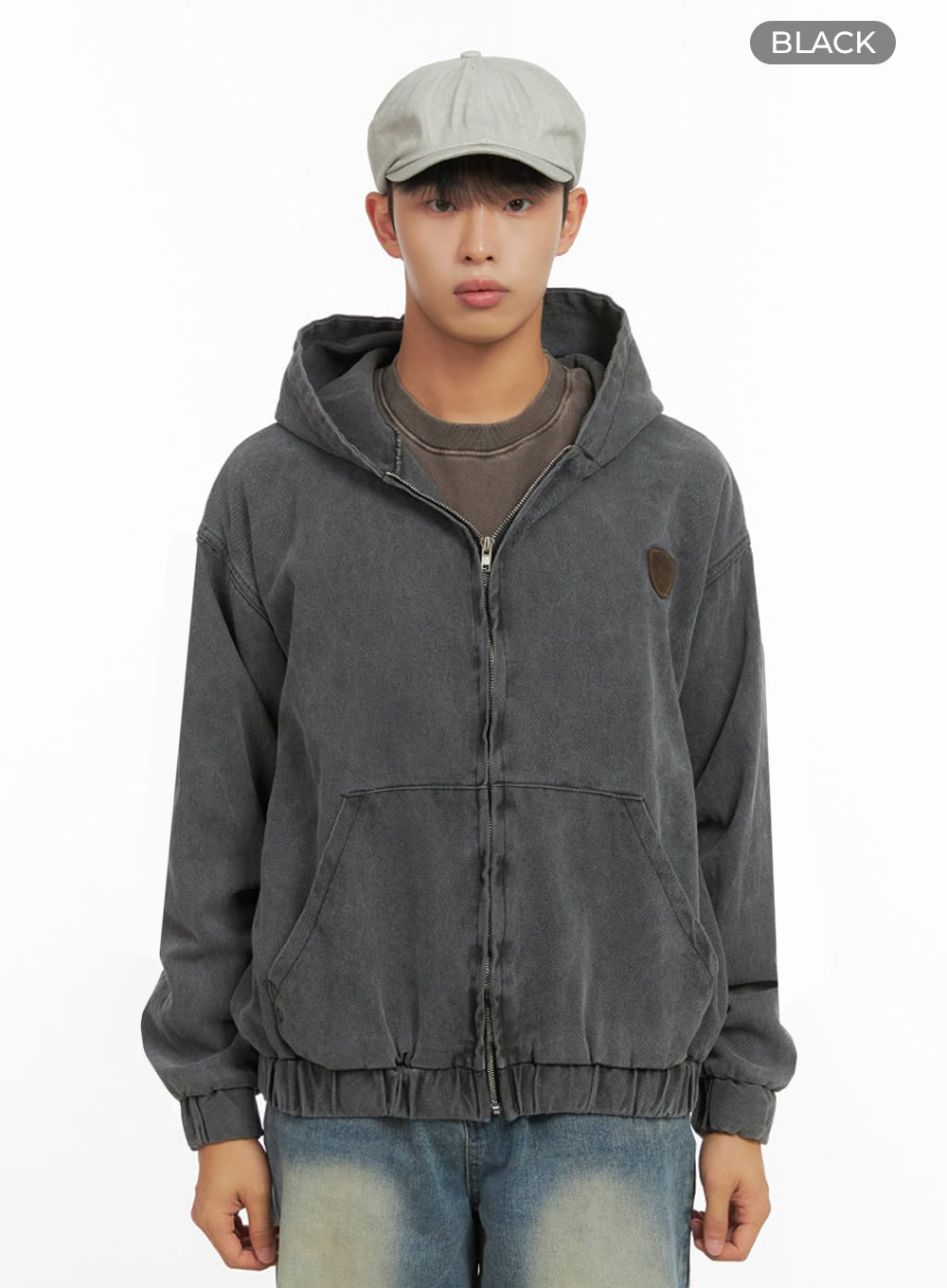 Men's Washed Zip Up Hooded Jacket IO420