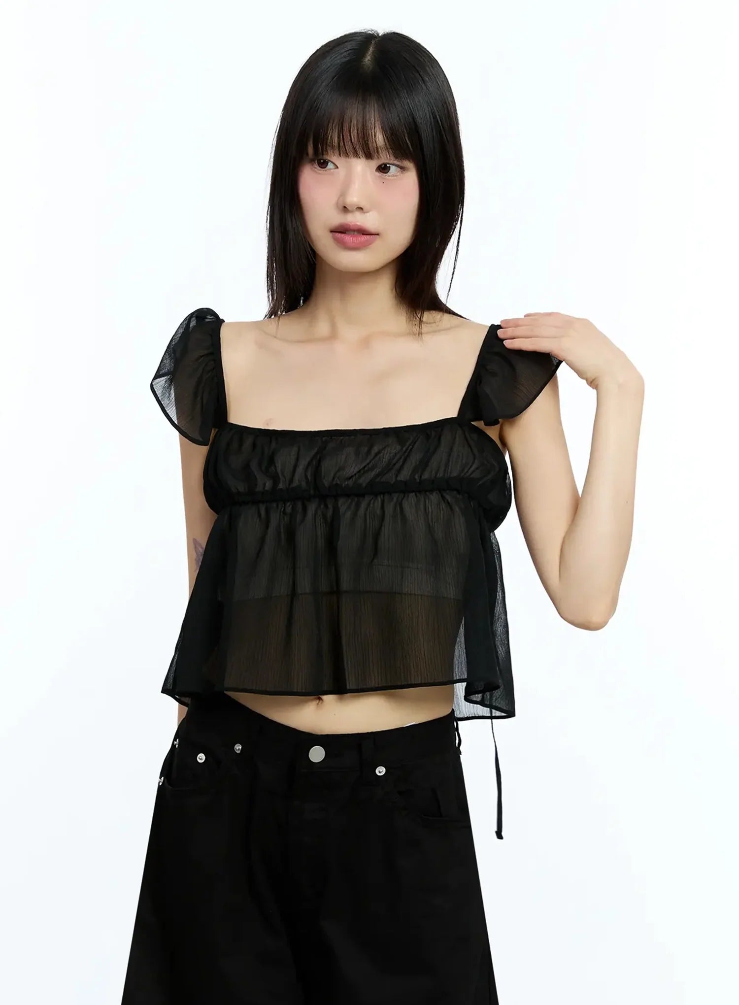 Square Neck Flared Crop Top IU523