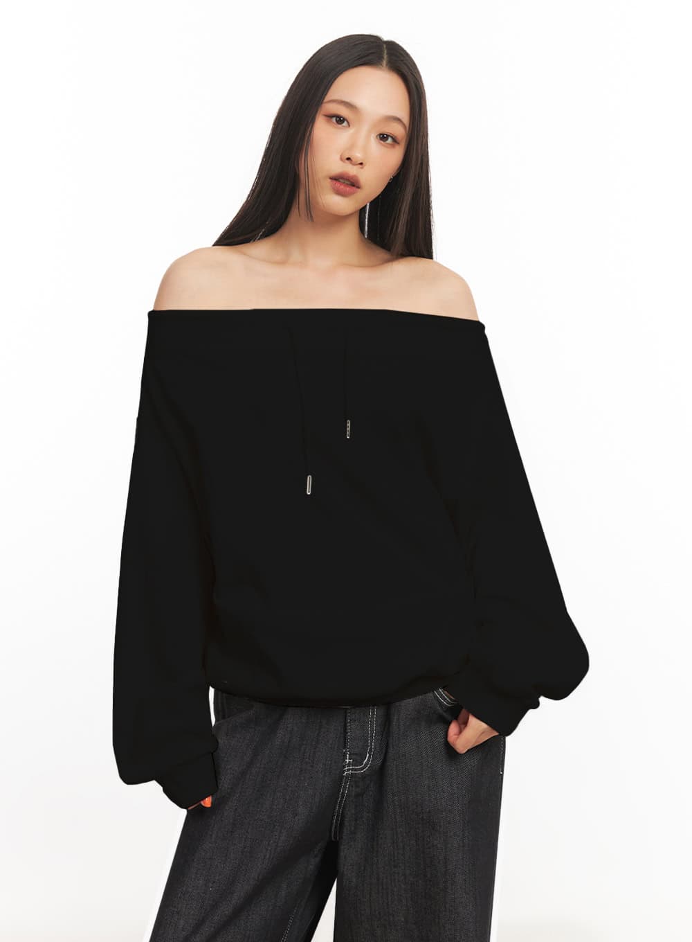 Stringed Off-Shoulder Sweatshirt IA504