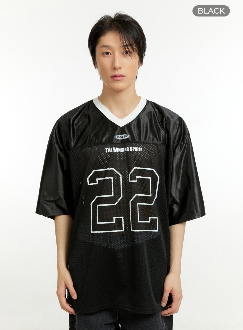 Men's Mesh Lettering V-Neck T-Shirt IL418