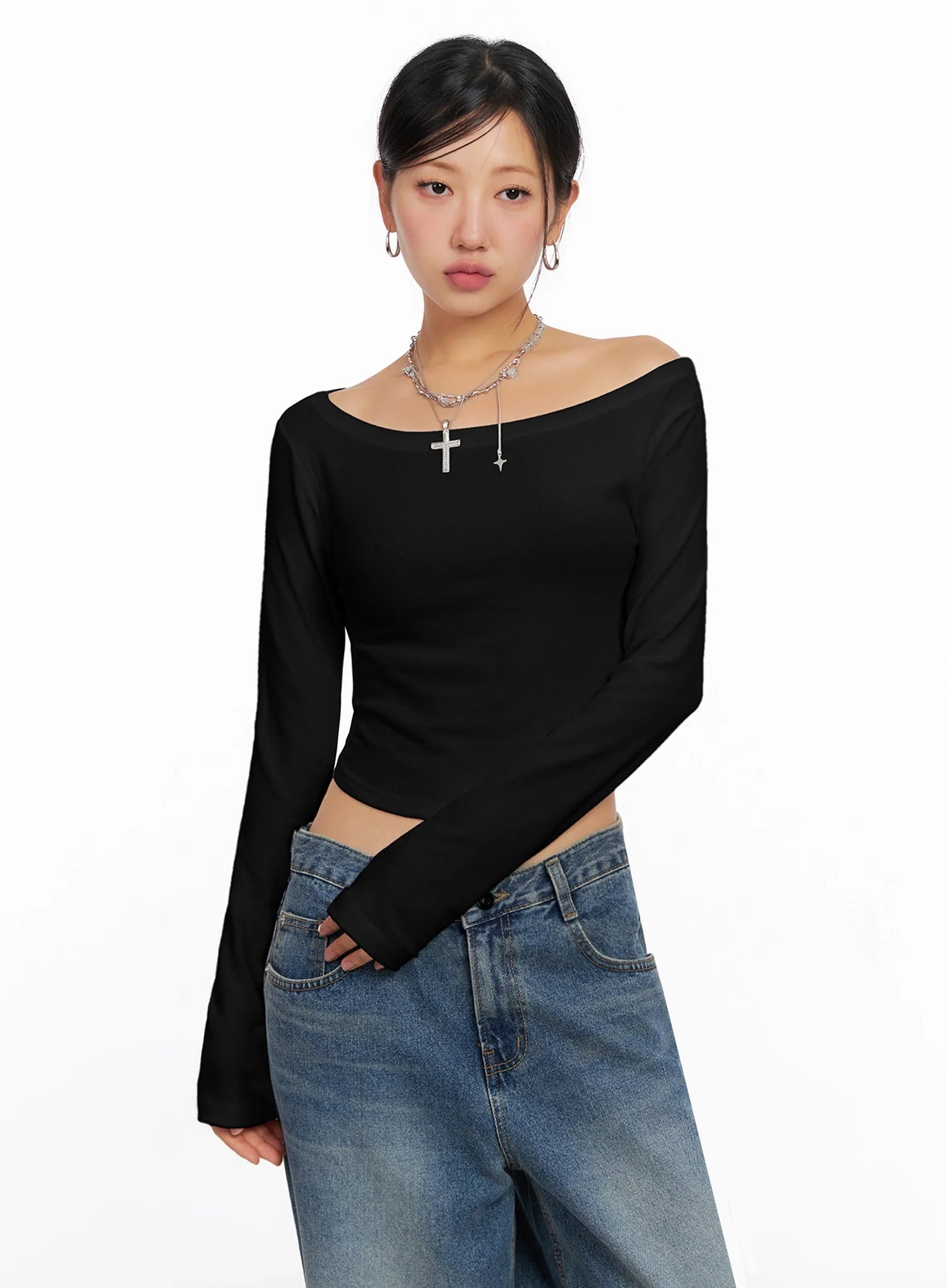 Slim Fit Wide Neck Crop Top IG527