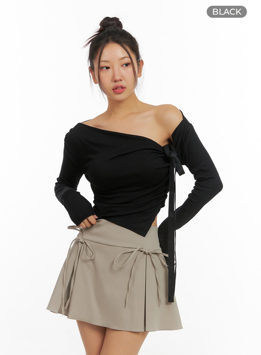 Ribbon Asymmetrical Slit Top IS402