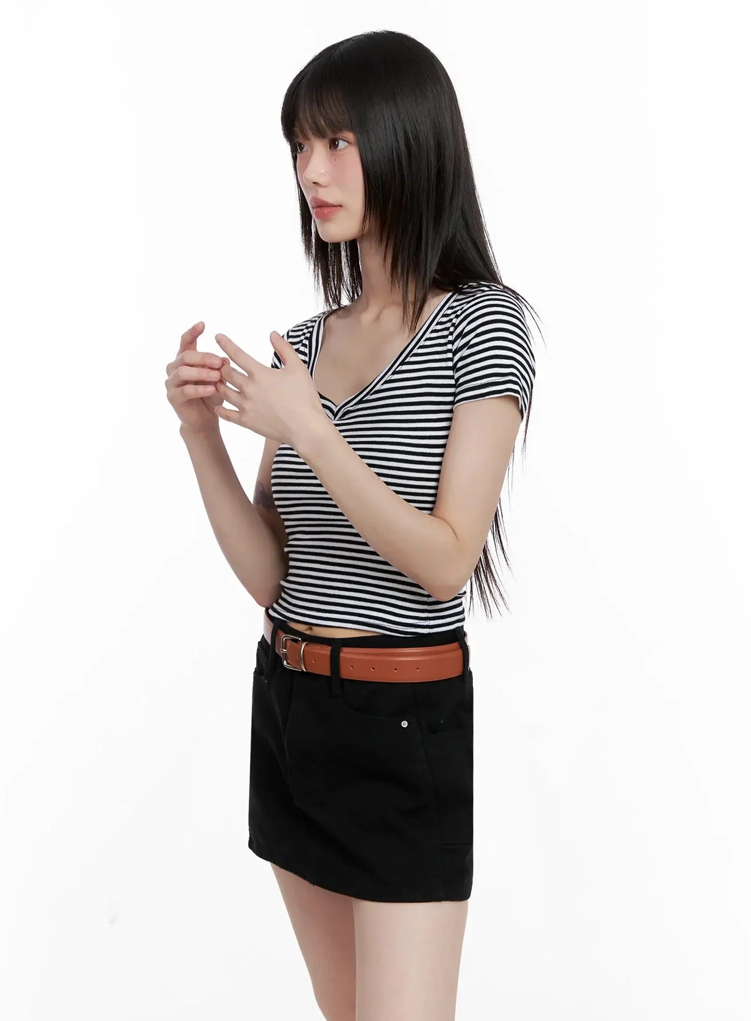 Striped V-Neck Short Sleeve Tee IL531