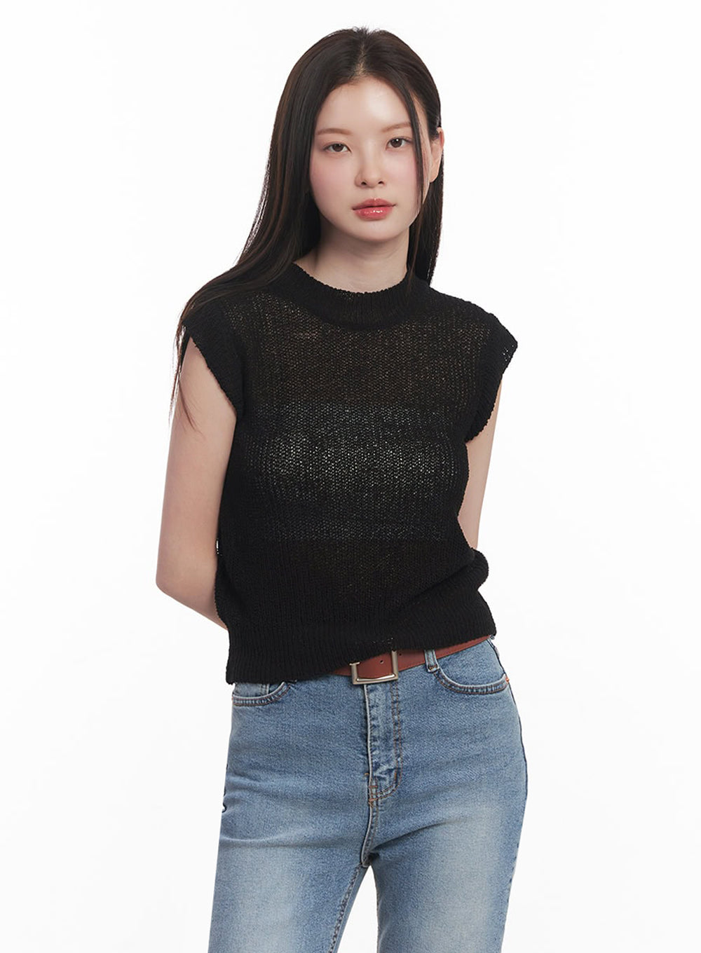 Sheer Mock-Neck Knit Top IY508