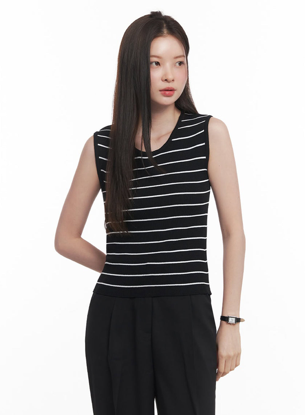 Stripe Slim Sleeveless Top IY509