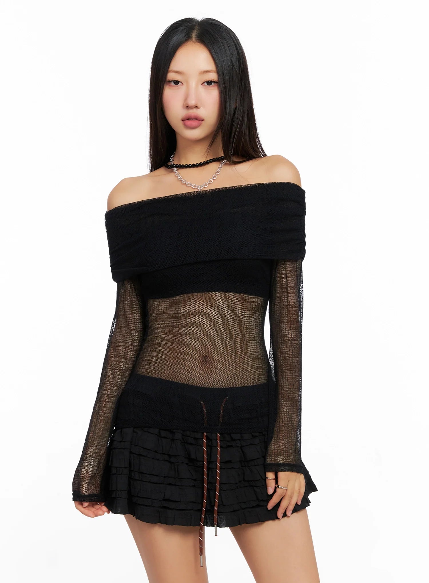 Chich Sheer Off-Shoulder Top IG528