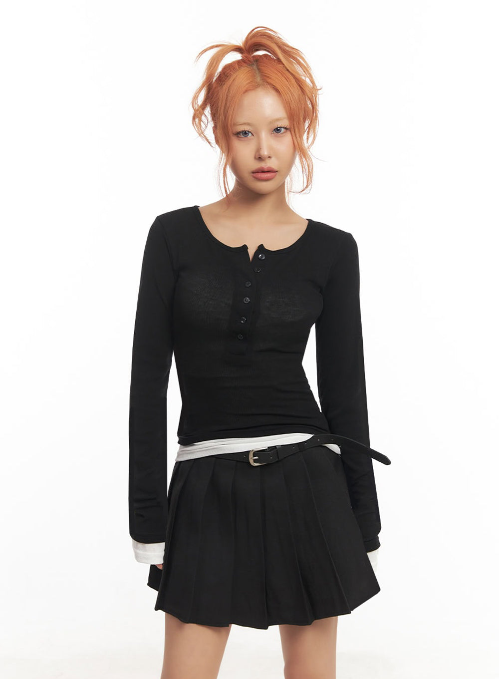 Henley Layered Long Sleeve Top IA515