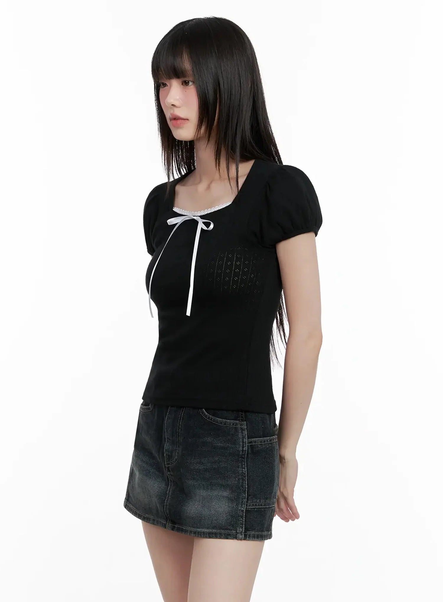 Ribbon Puff Sleeve Tee IL531