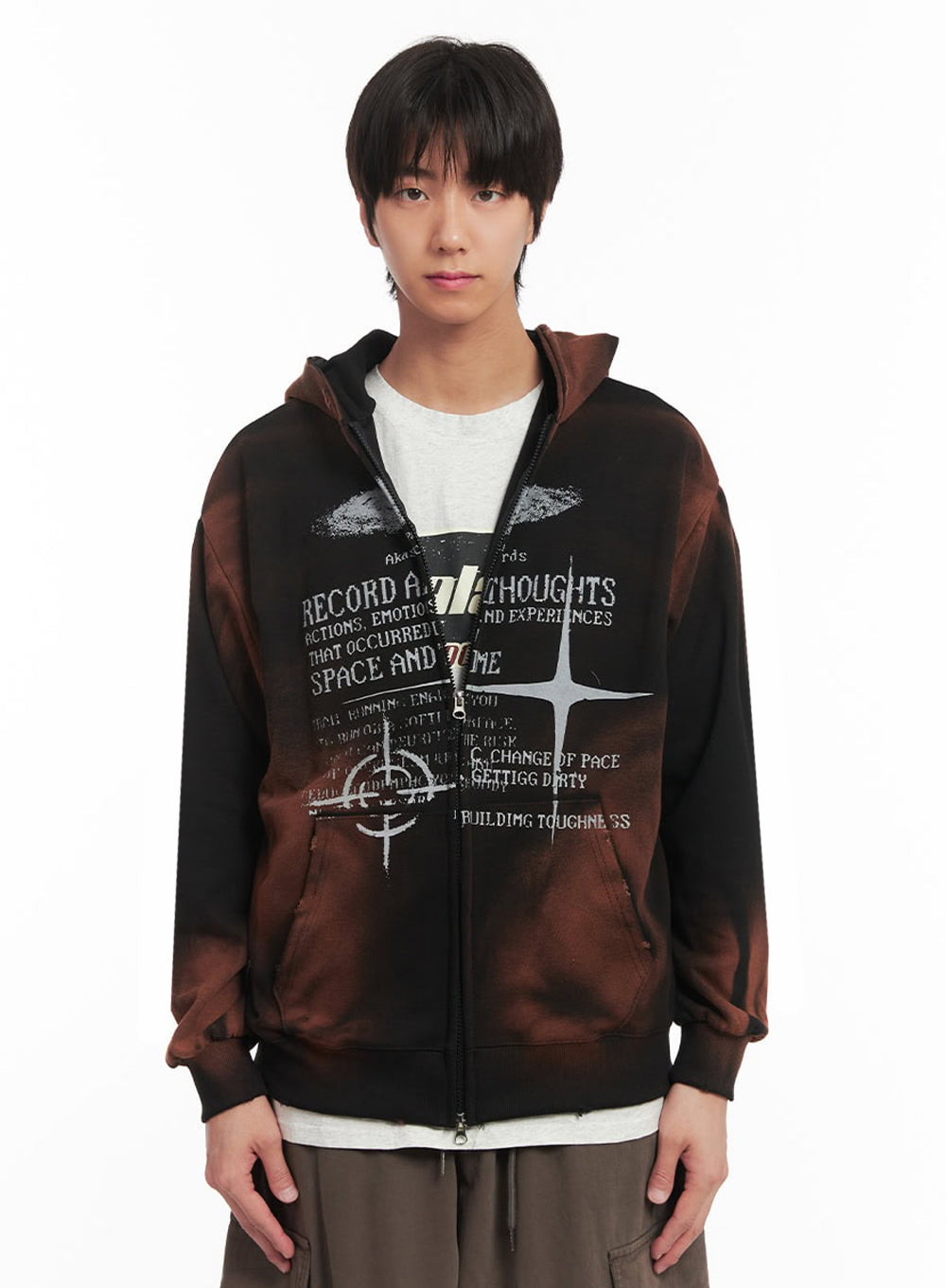 Men's Graphic Dye Washed Hooded Jacket IA510