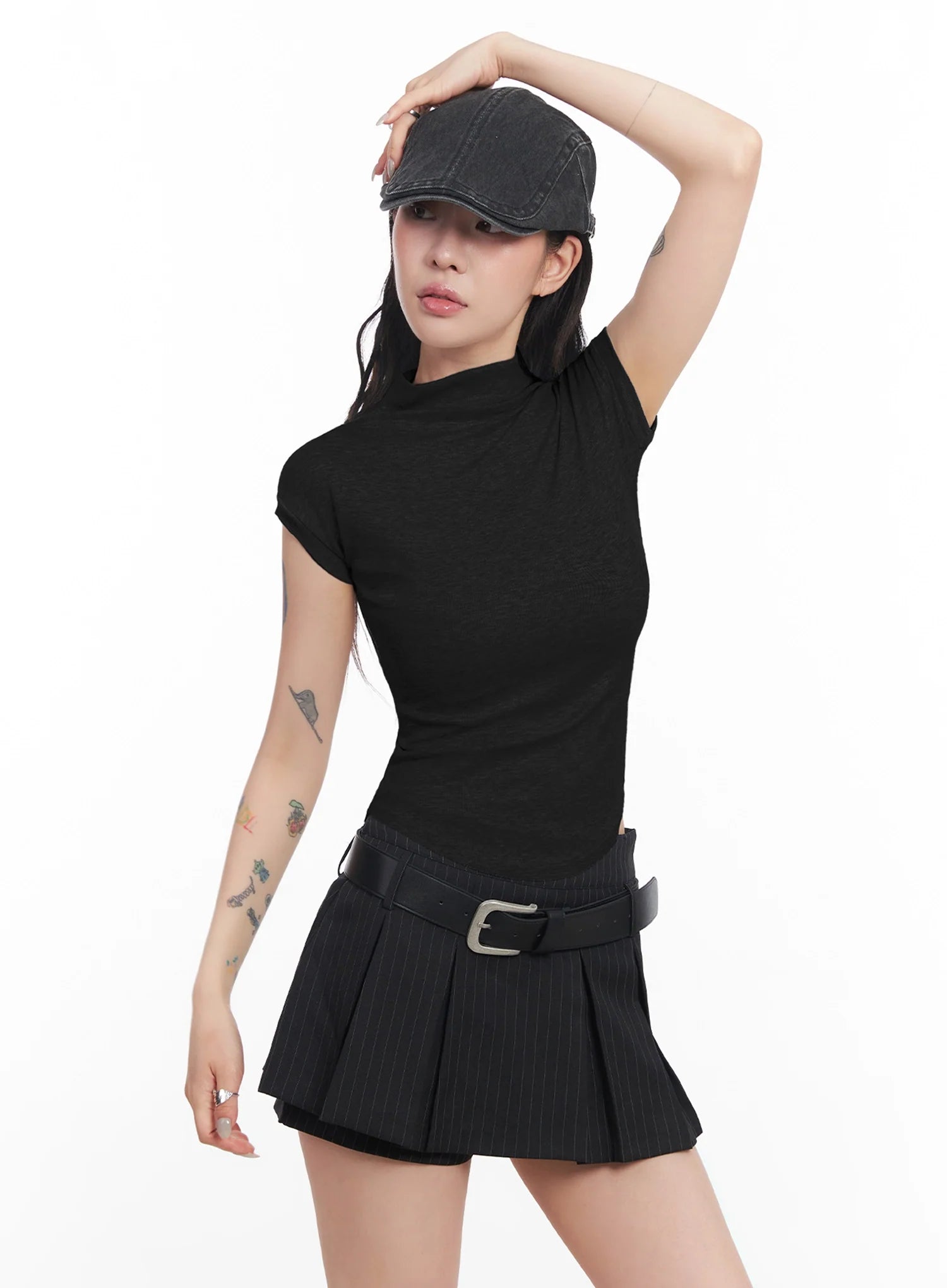 Mock Neck Fitted Short-Sleeve Top IC503