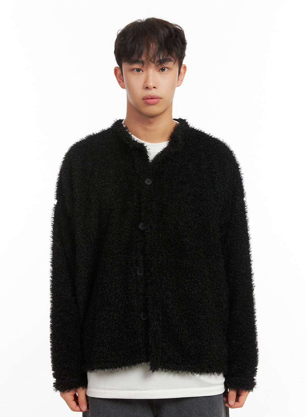 Men's Fuzzy Buttoned Cardigan ID427