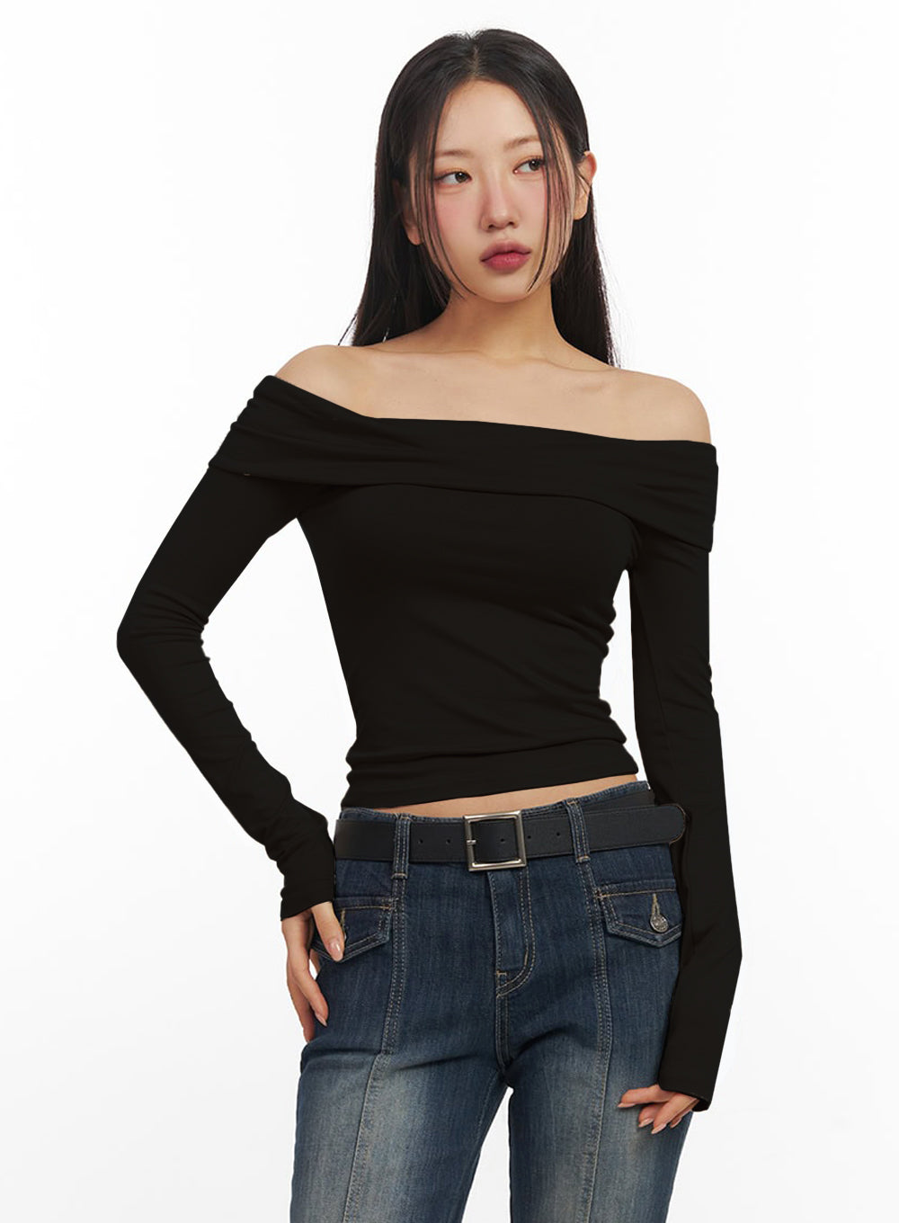 Cozy Off-Shoulder Slim-Fit Top IF510