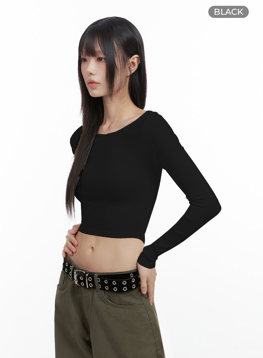 Long-Sleeve Slim Crop Top IO430