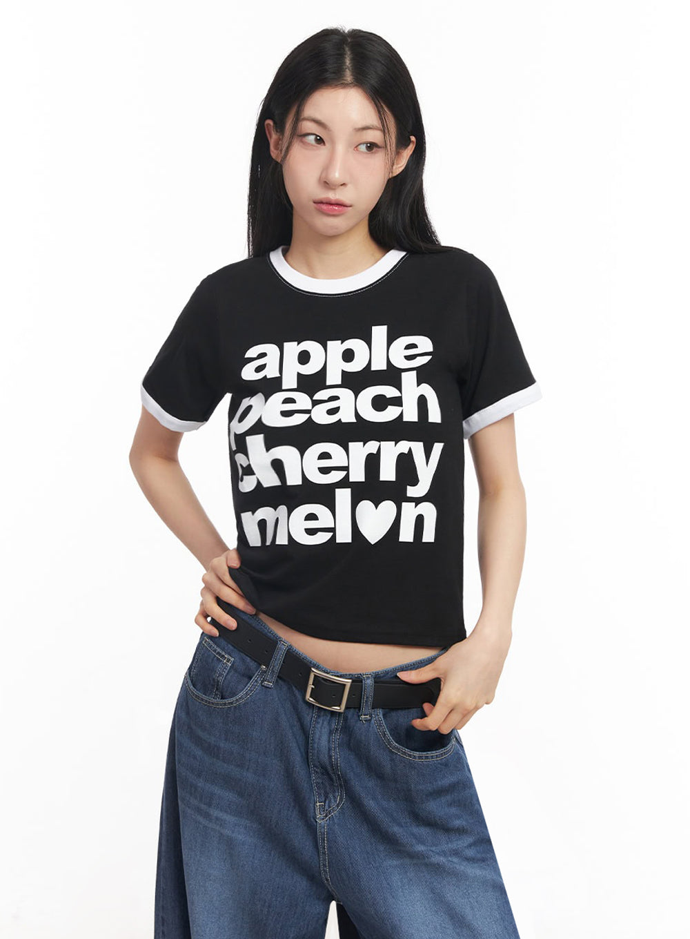 Contrast Graphic Crop Top IY529