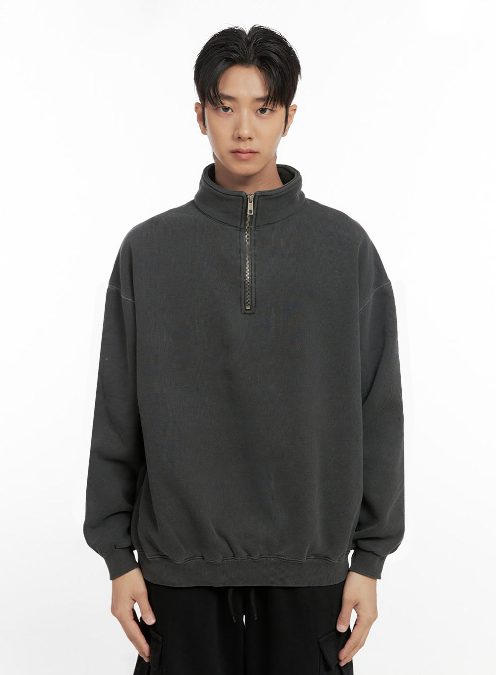 Men's Washed Cotton Half-Zip Crewneck ID406
