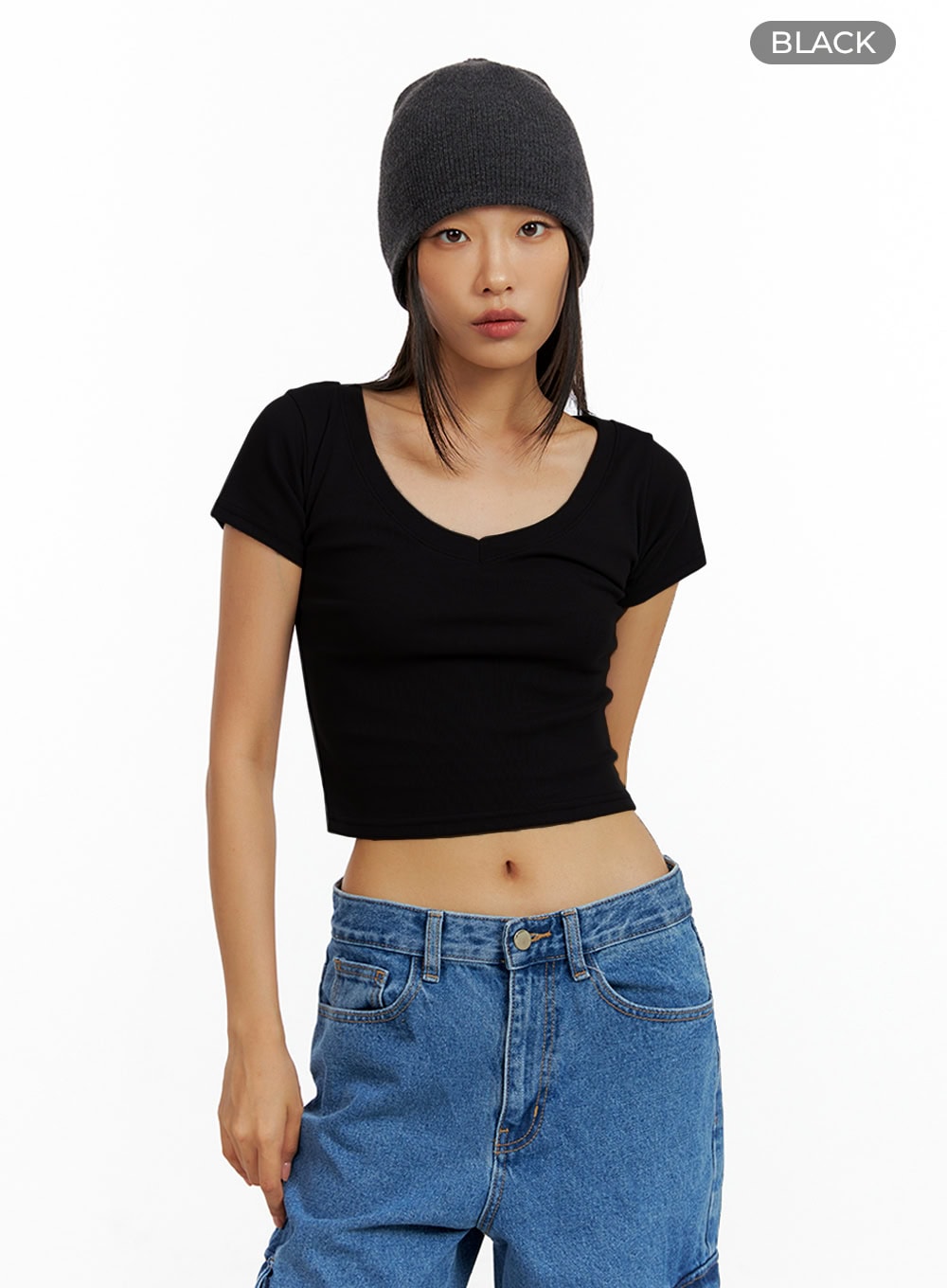 Basic V-Neck Crop Tee IL409