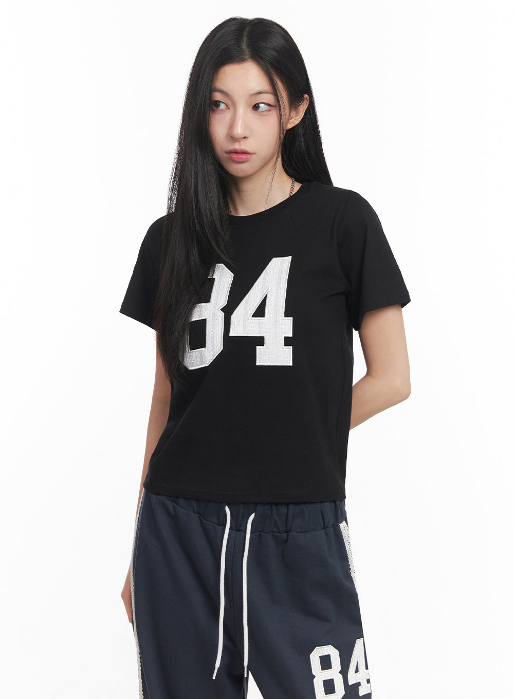 Lace Embroidered "84" Graphic Tee IY516