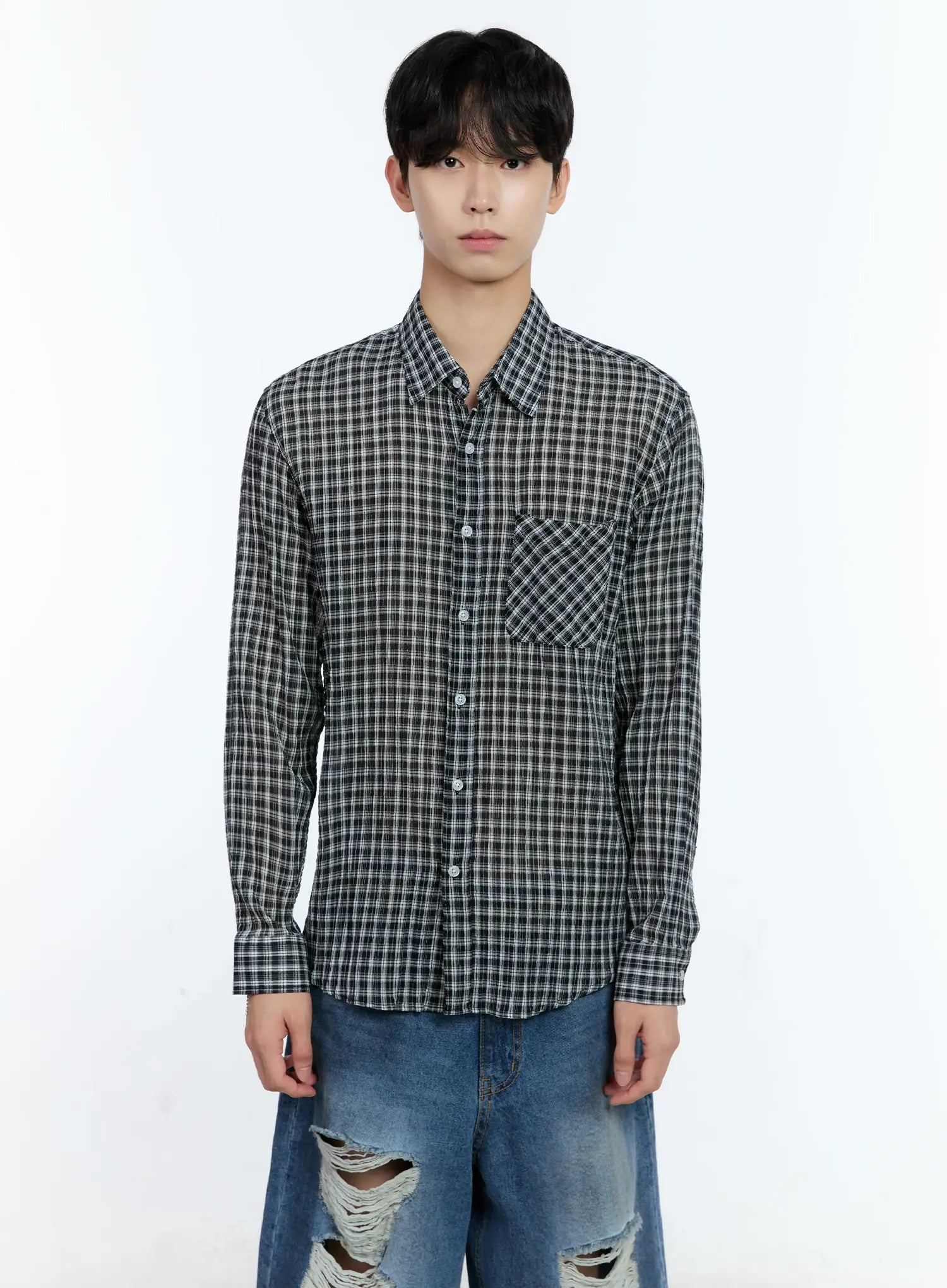 Men's Plaid Button-Up Top IG501
