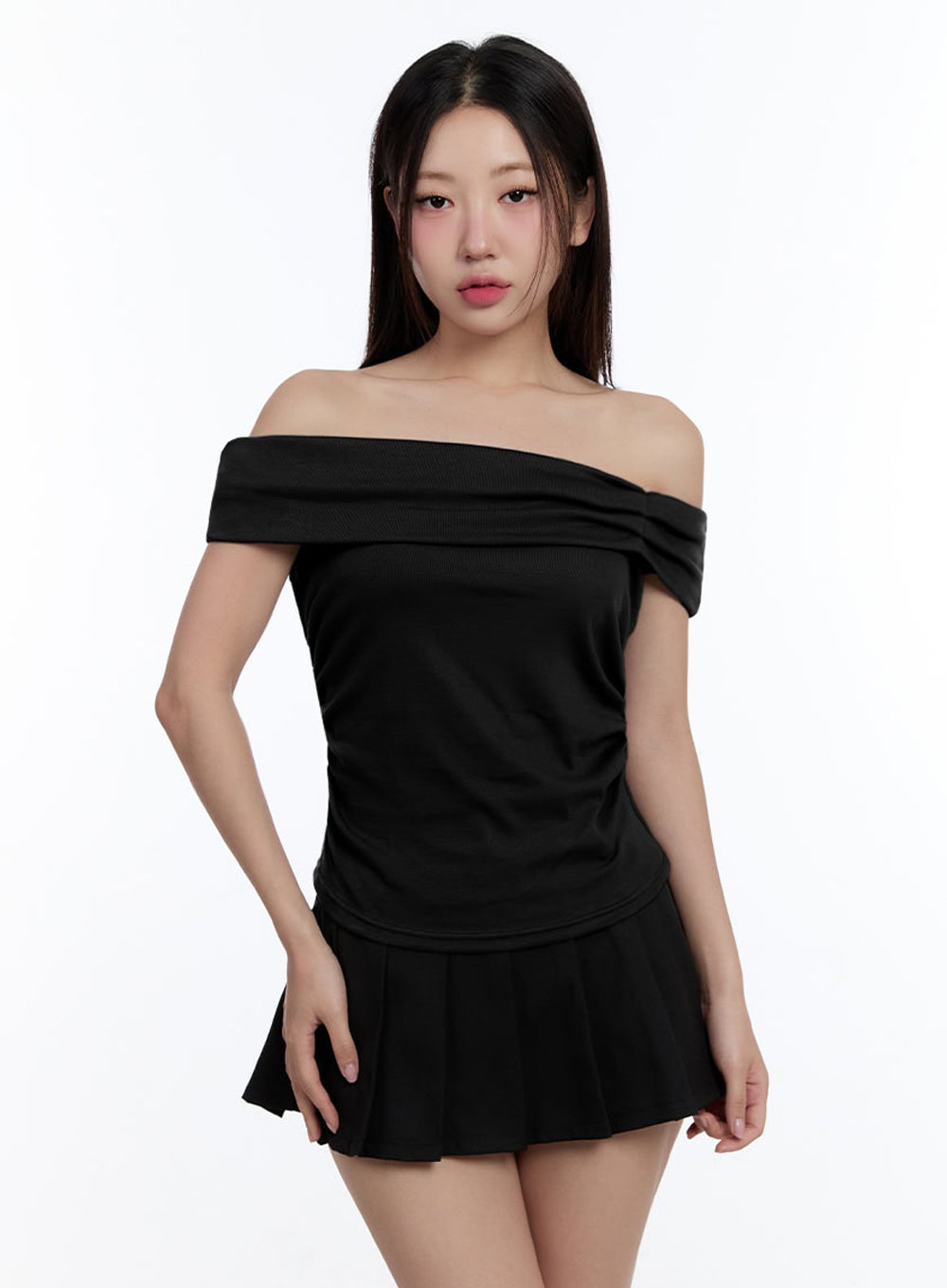 Ribbon Shirred Off-Shoulder Top IU503