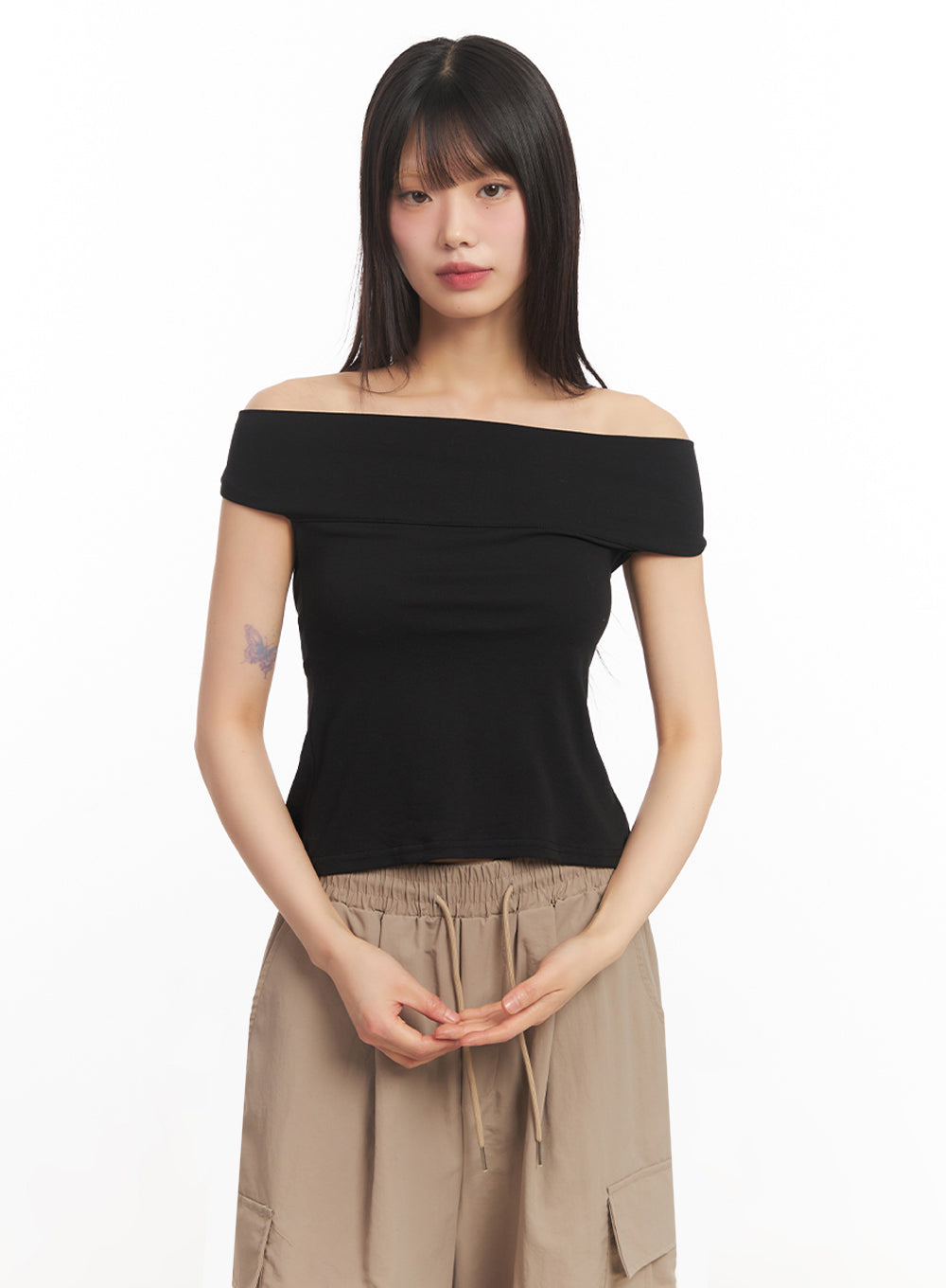 String Cut-Out Off-Shoulder Crop Top IY502