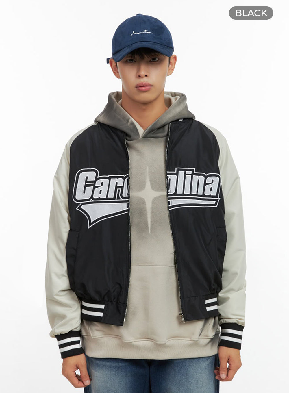 Graphic Nylon Zip Up Varisty jacket  IO420