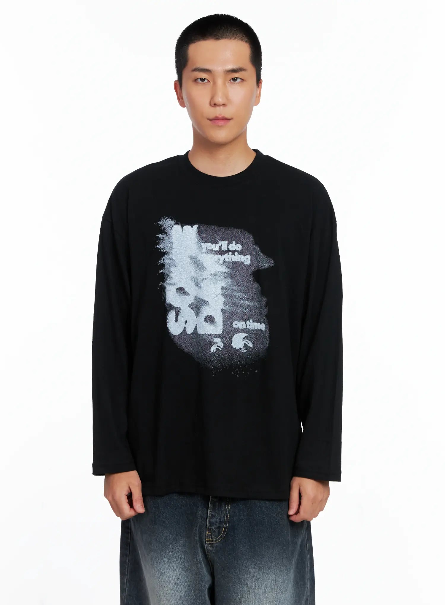 Men's Retro Print Oversized Long Sleeve Shirt IS509