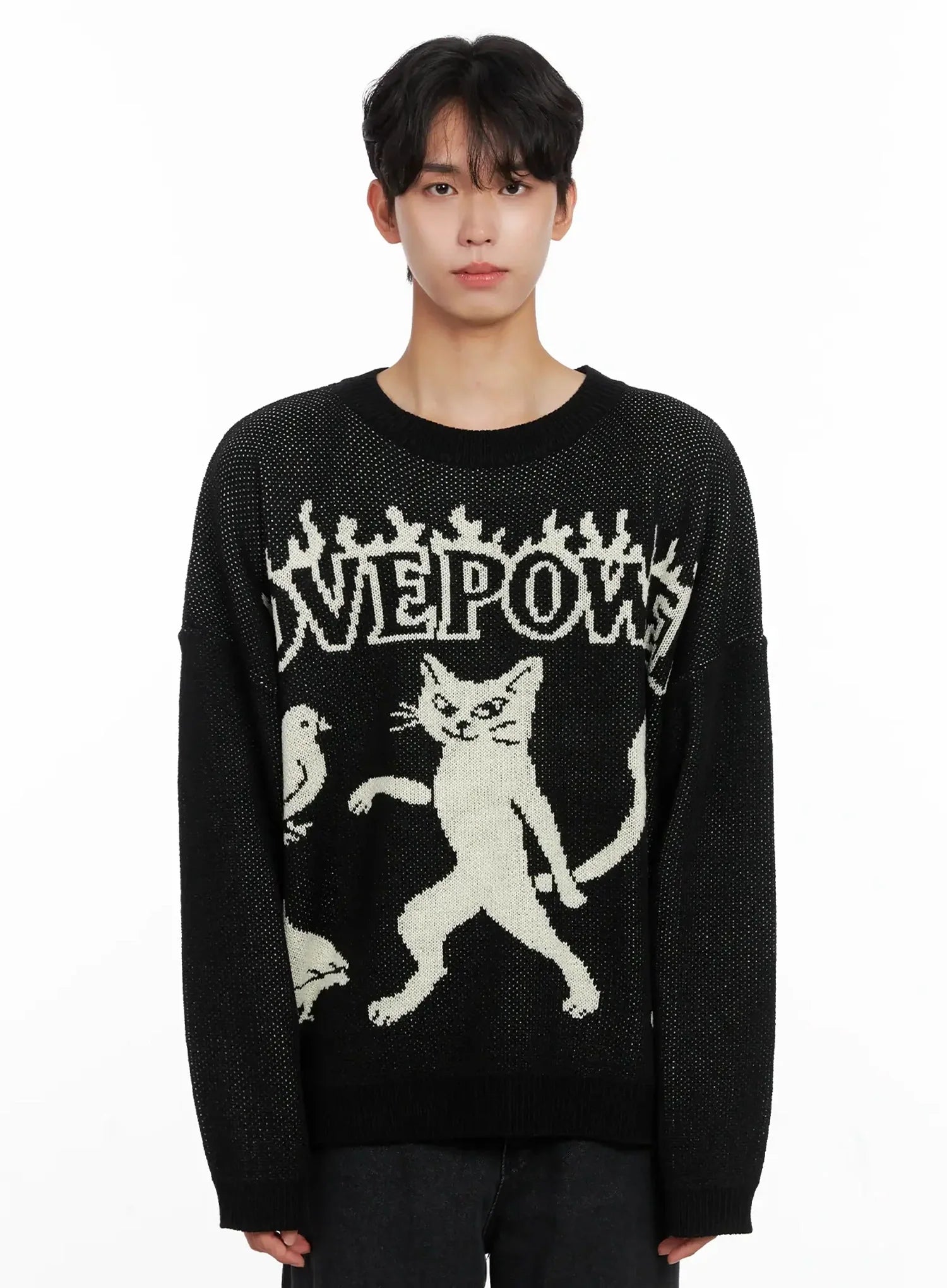 Men's Oversized Graphic Knit Sweater IO517