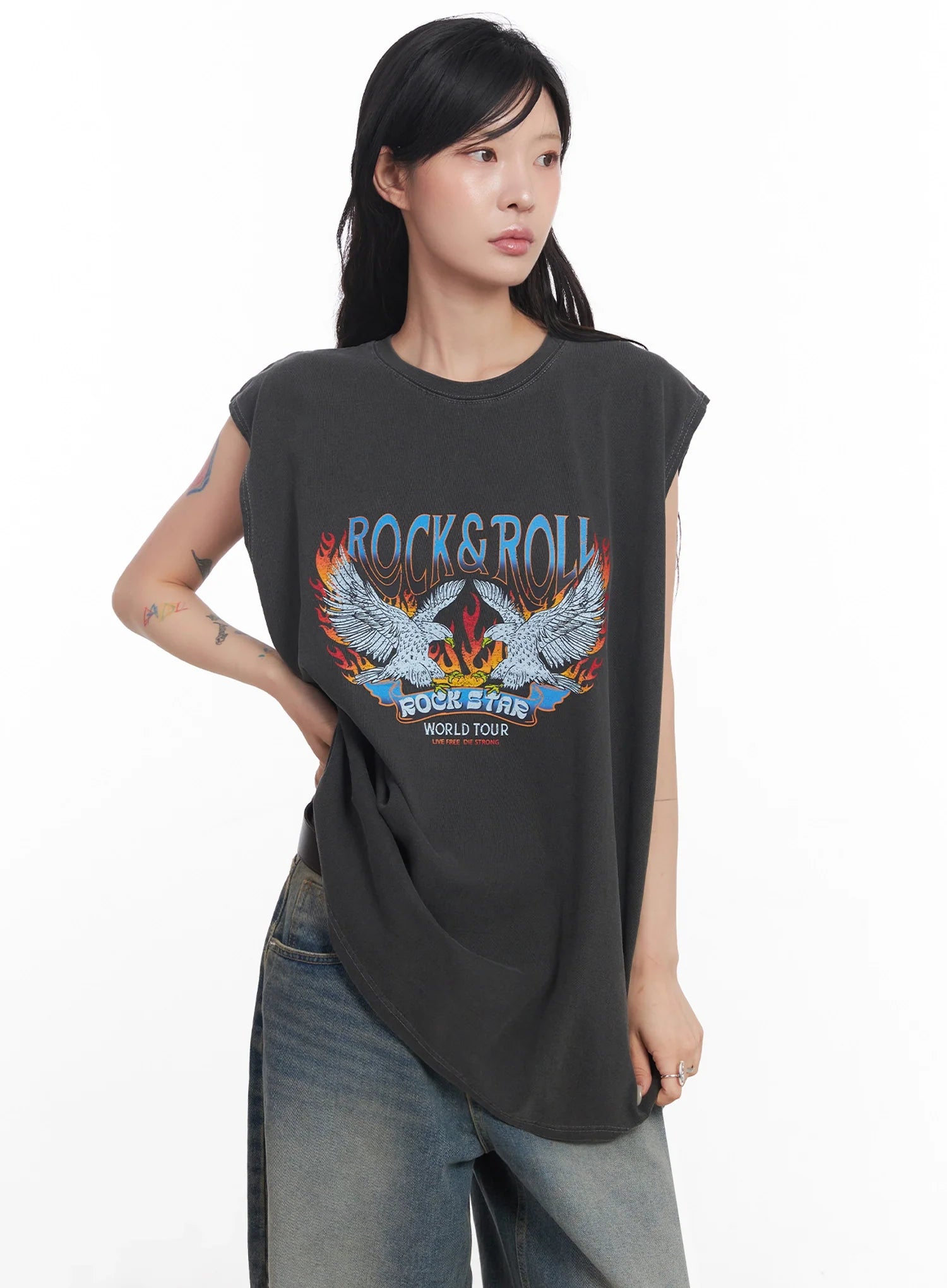 Rock & Roll Graphic Sleeveless Top  IC503