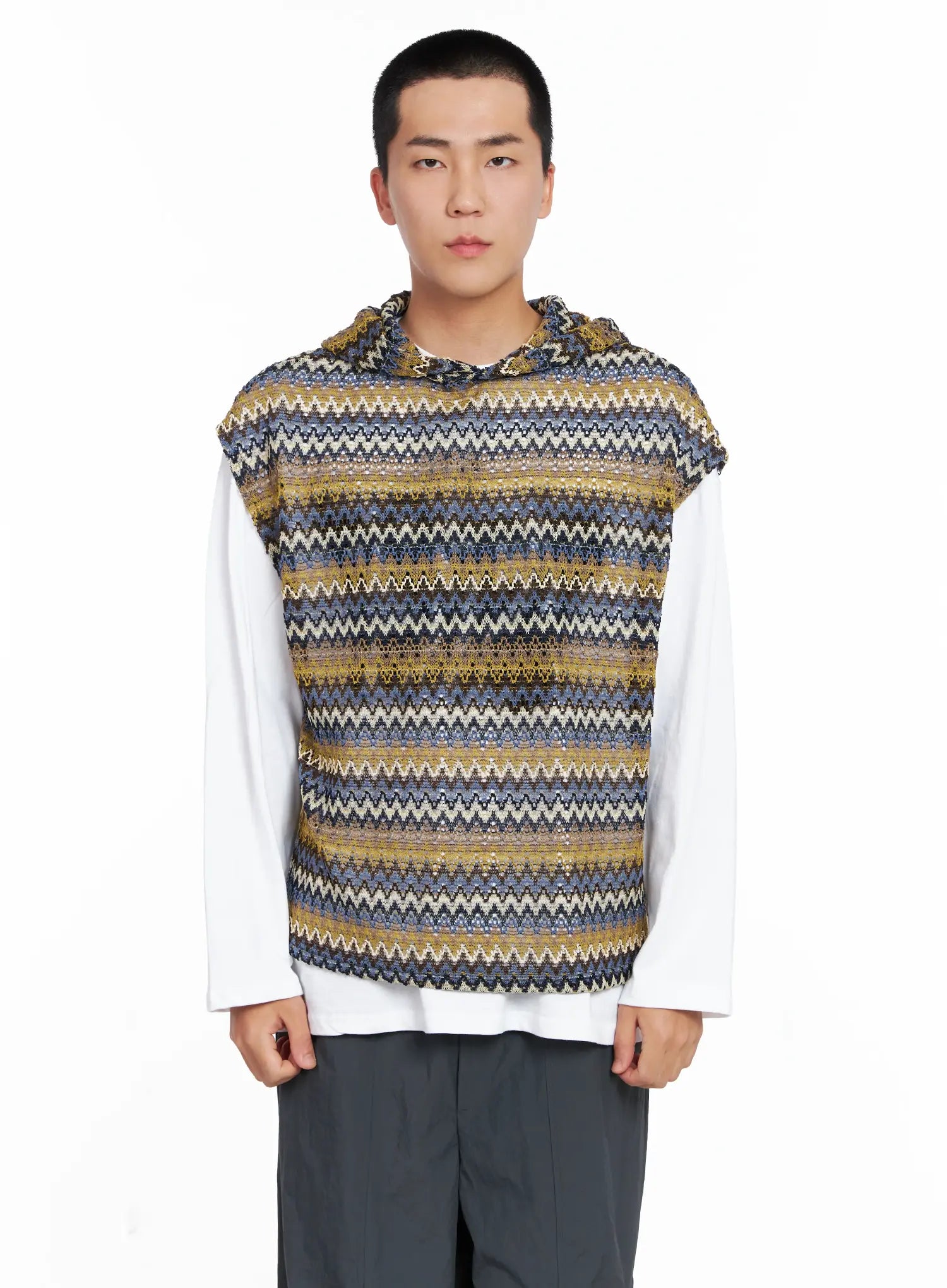 Men's Crochet Hoodie Vest IG529