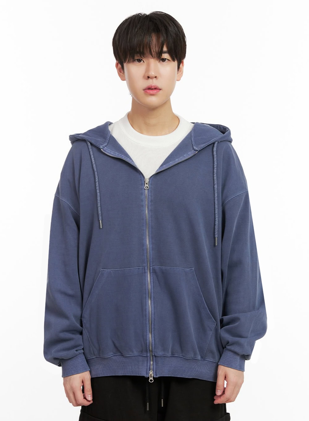 Men's Oversized Washed Zip-Up Hoodie IJ517