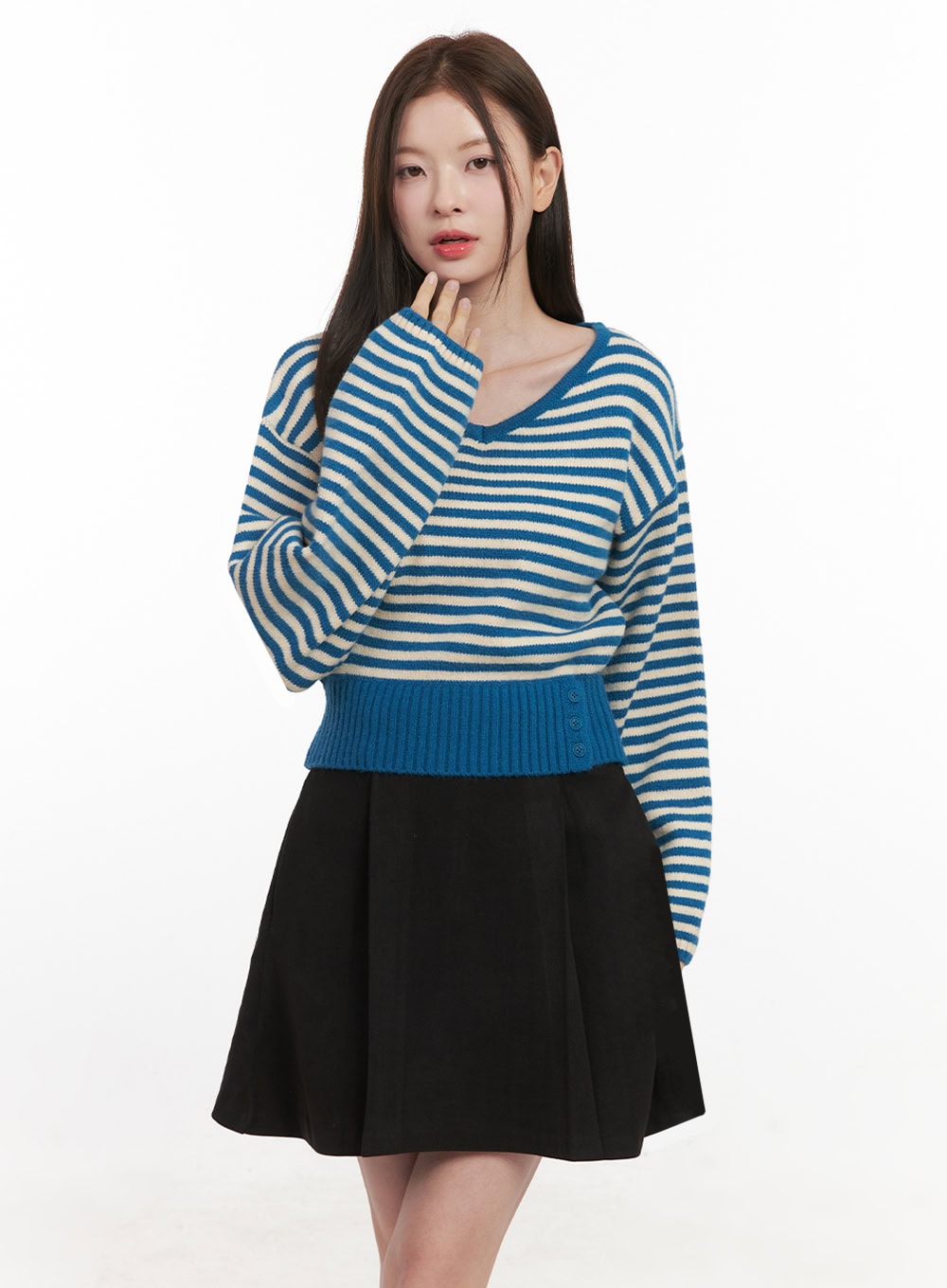 Stripe Oversized V-Neck Sweater IF505