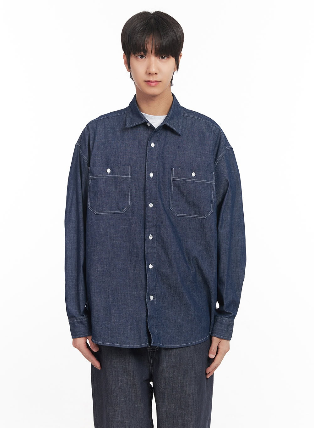 Men's Stitched Button-Up Denim Shirt IA510