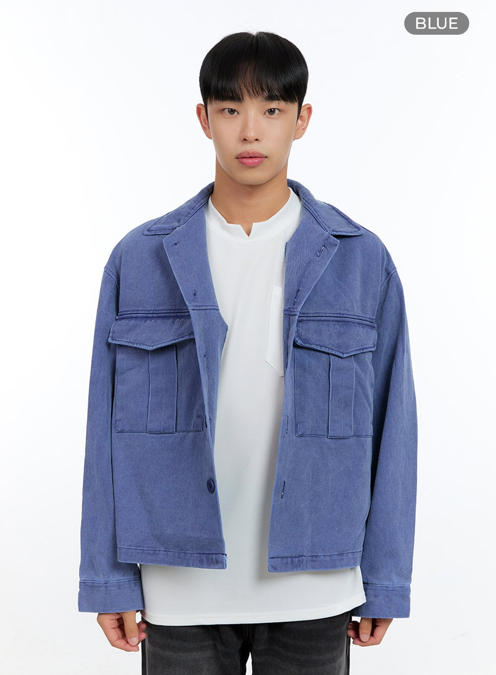 Men's Washed Crop Pocketed Cotton Jacket IG422