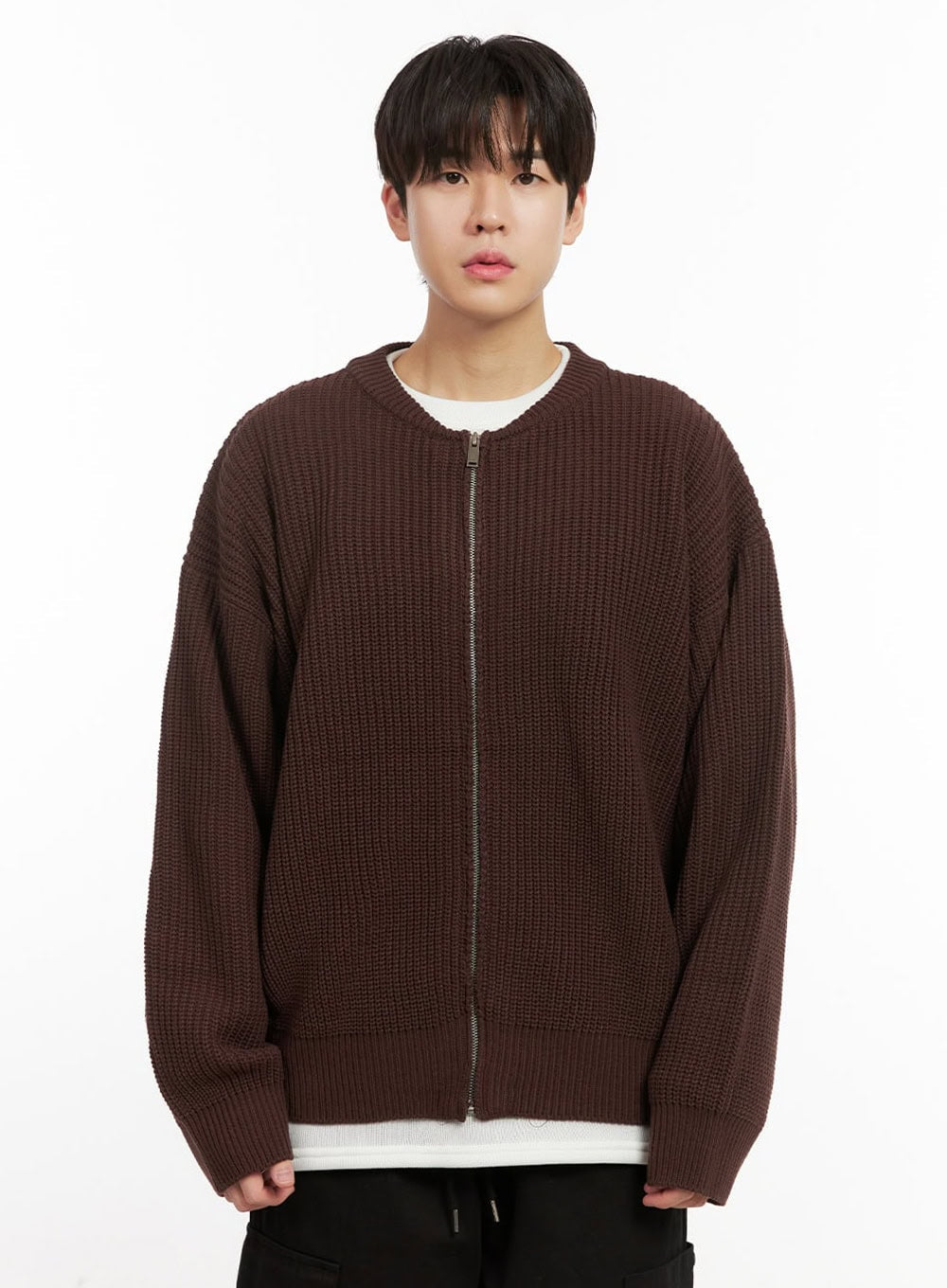 Men's Round Neck Zip-Up Sweater IJ517