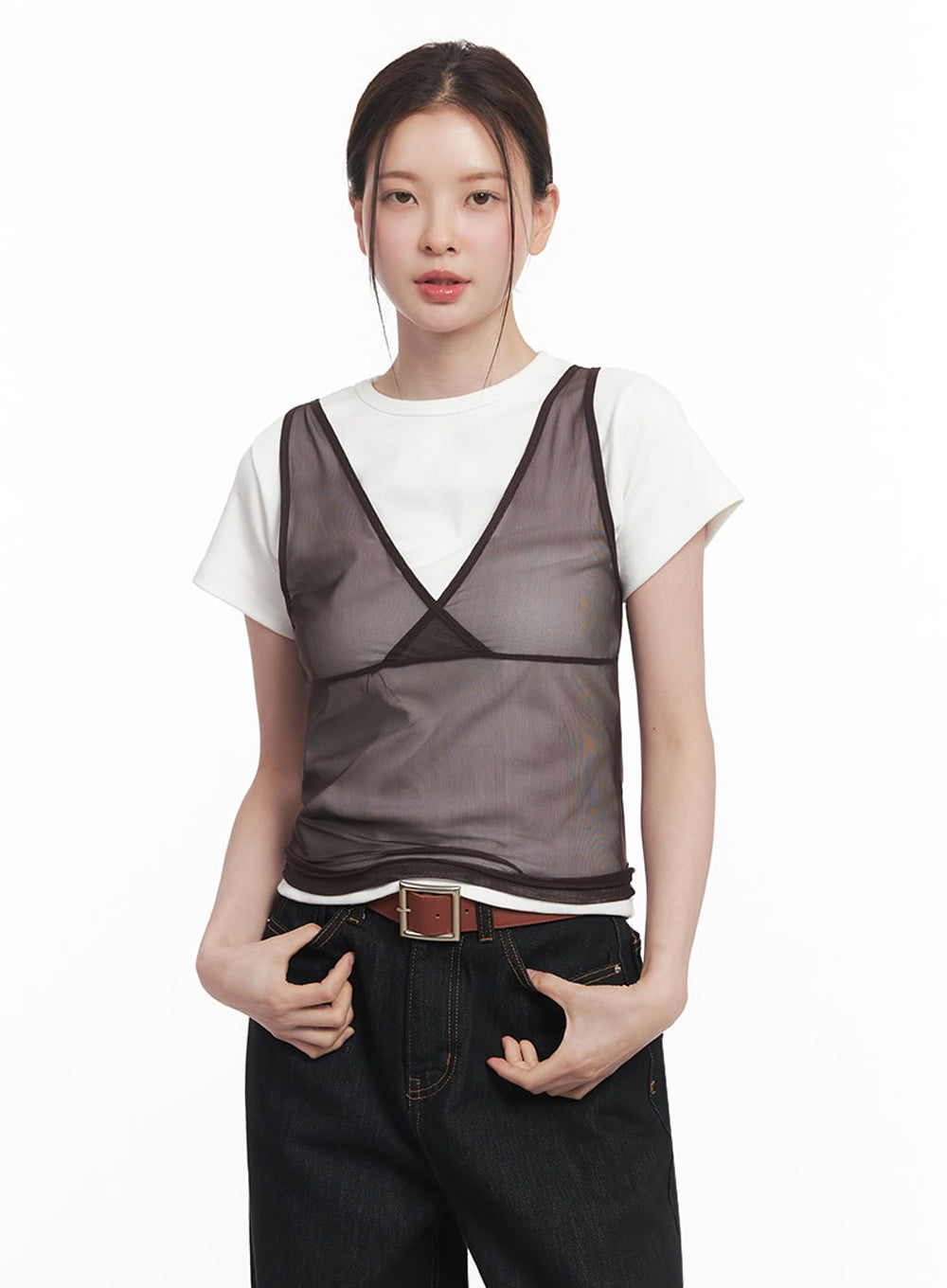 Sheer V-Neck Tank Top IY513