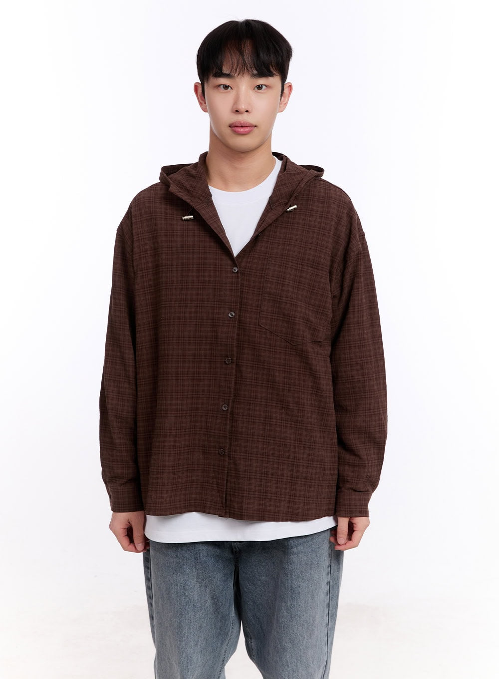 Men's Loose-Fit Plaid Hooded Shirt IM512