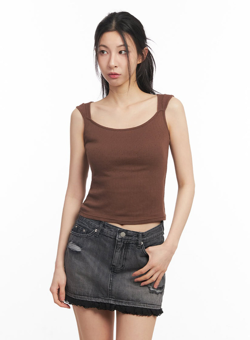 Square-Neck Off-Shoulder Top IY529