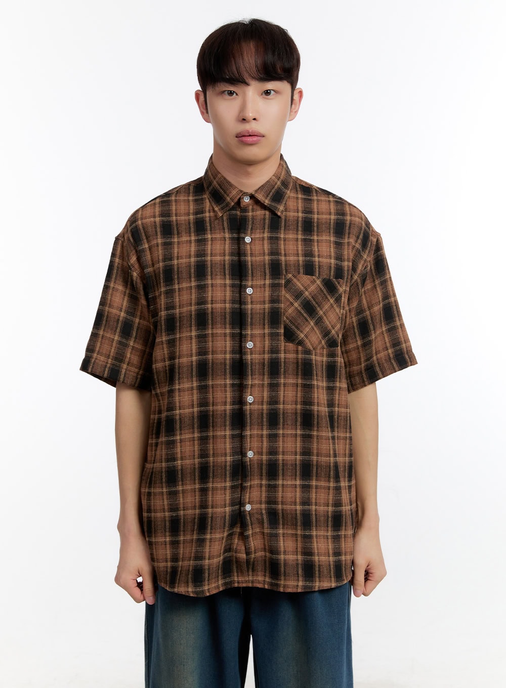 Men's Plaid Collared Oversized Shirt IA507