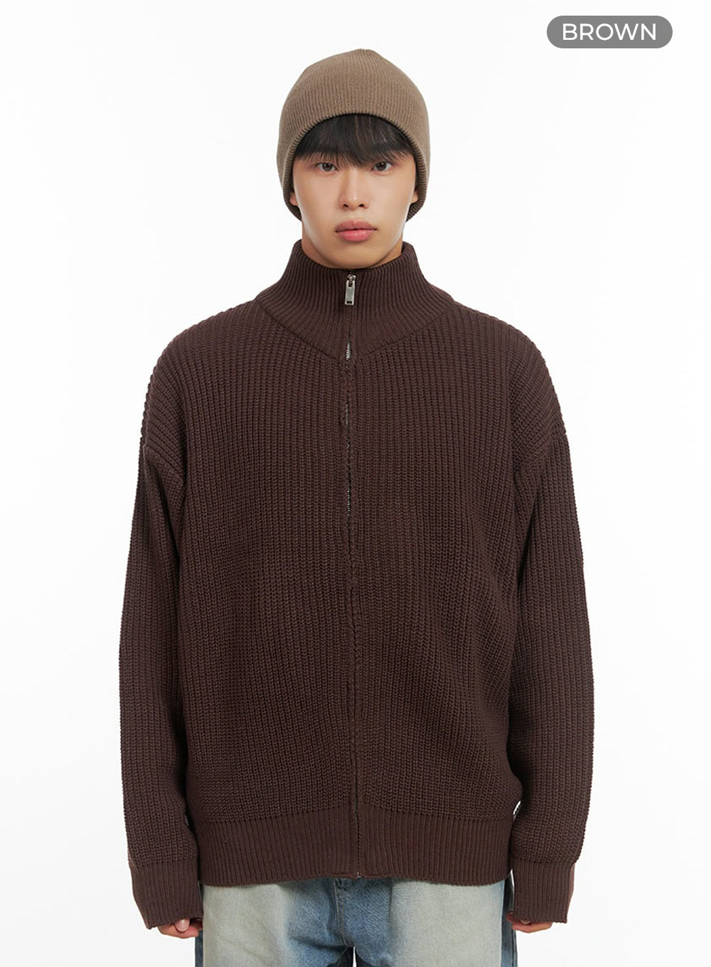 Men's Turtle Neck Cable Zip-Up Knit IO420