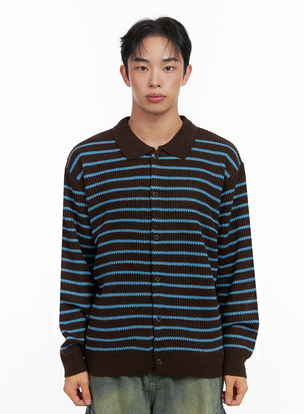 Men's Striped Collared Sweater IN426