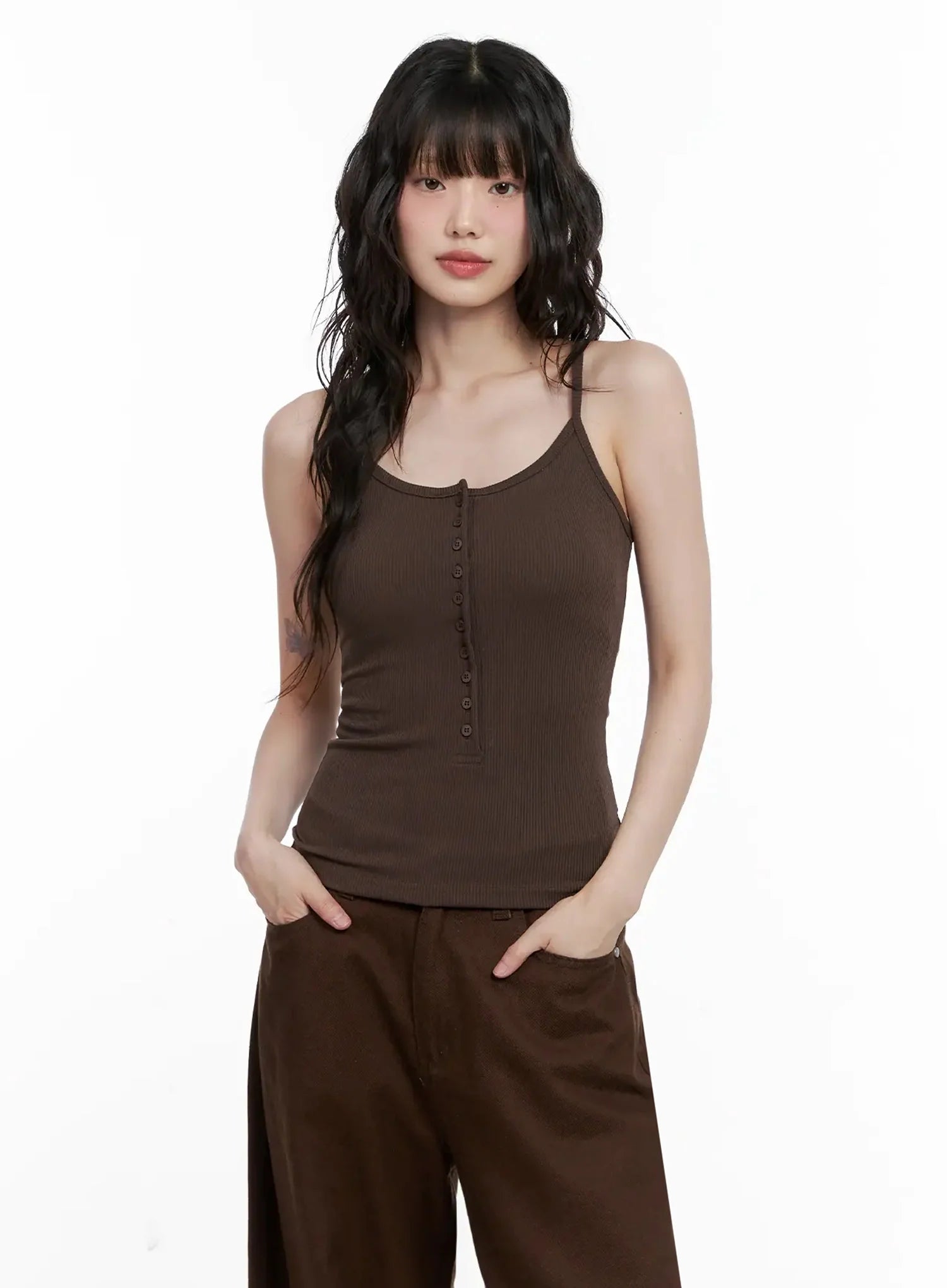 Ribbed Button Front Tank Top IL531