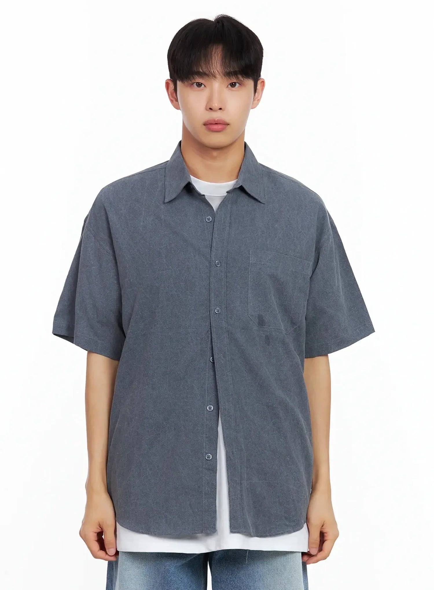 Men's Collared Short-Sleeve Button-Up Top IL516