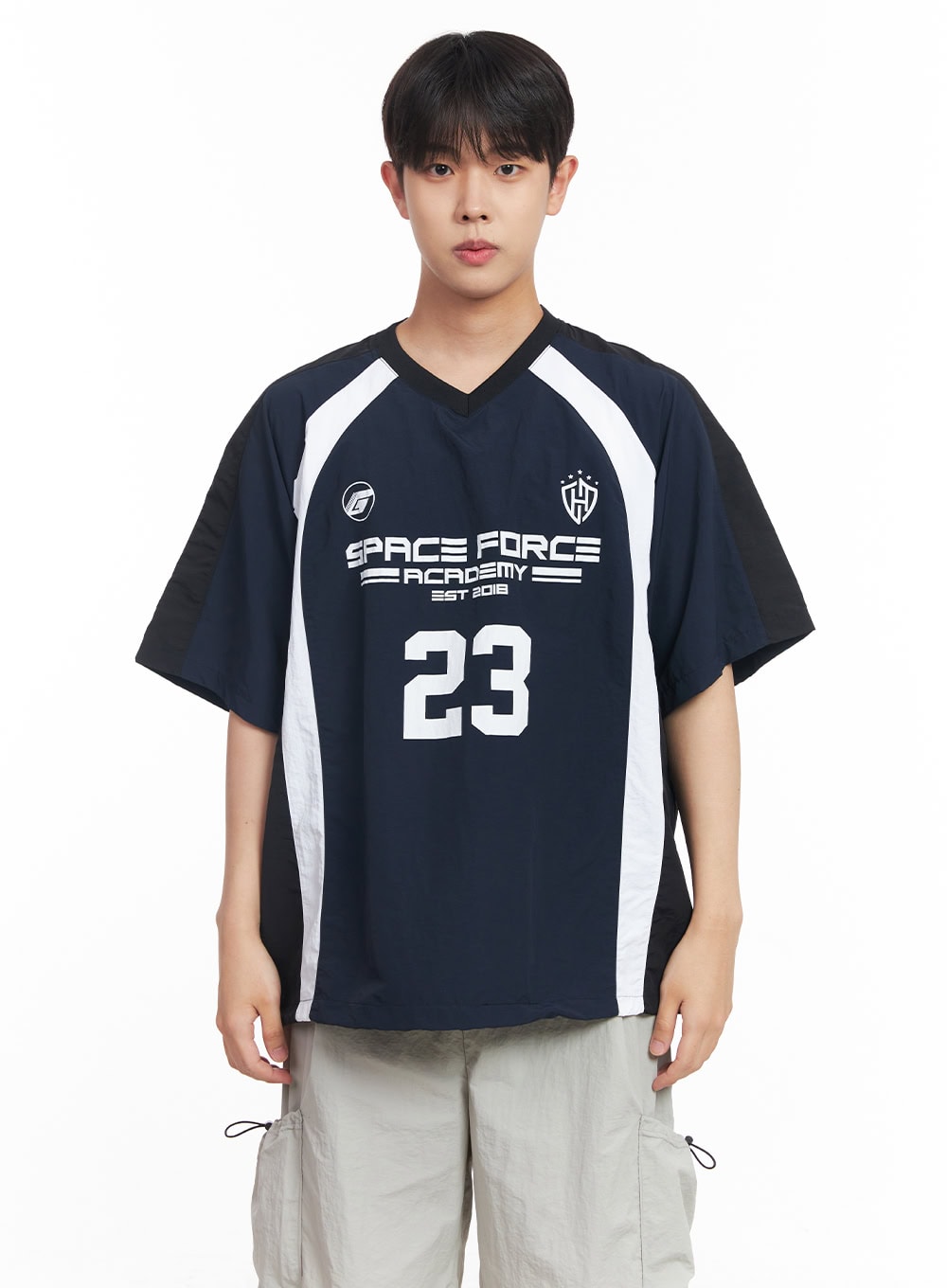 Men's Nylon V-Neck Graphic Jersey IY522
