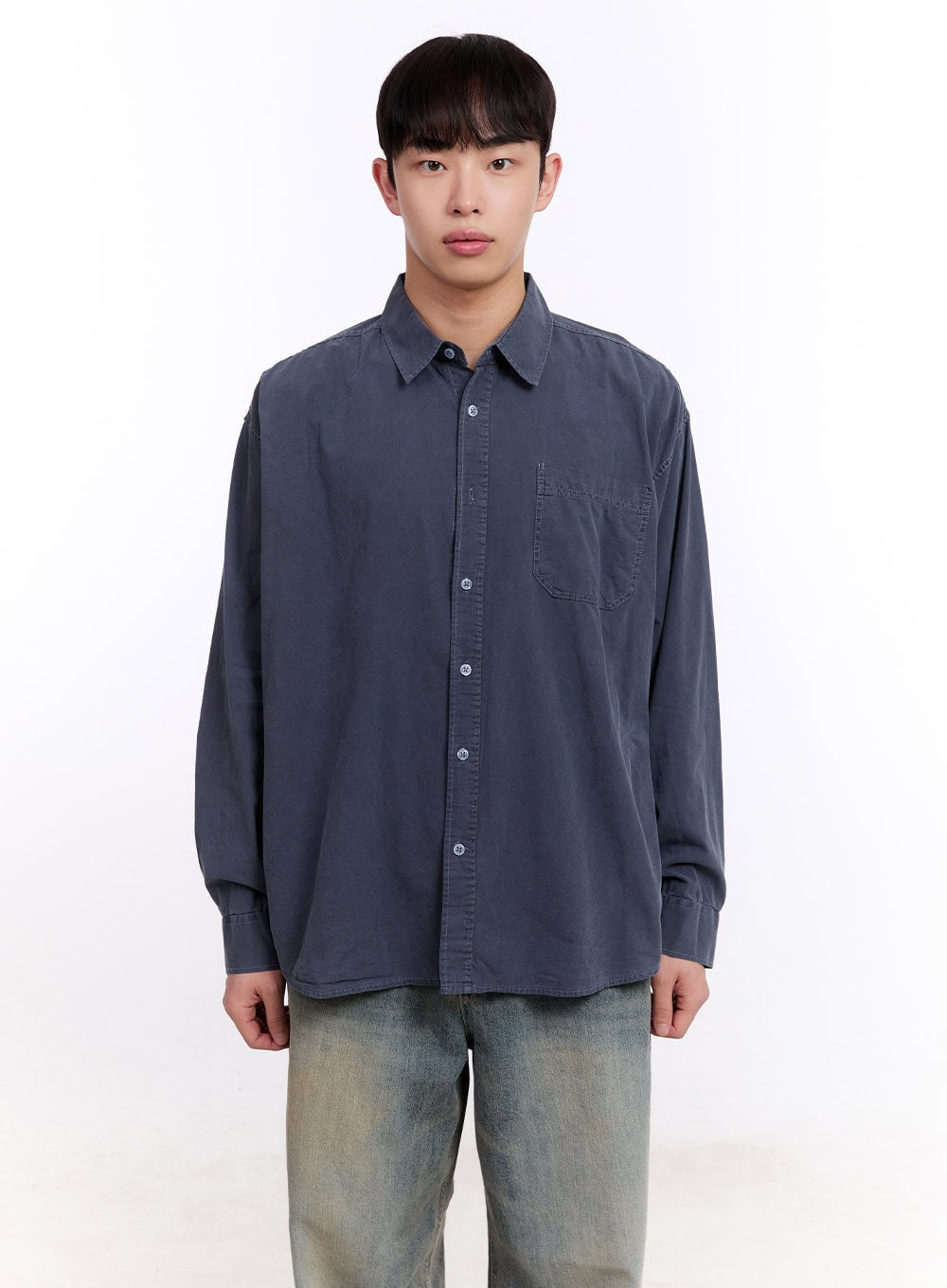 Men's Loose-Fit Long Sleeve Collared Shirt IM512