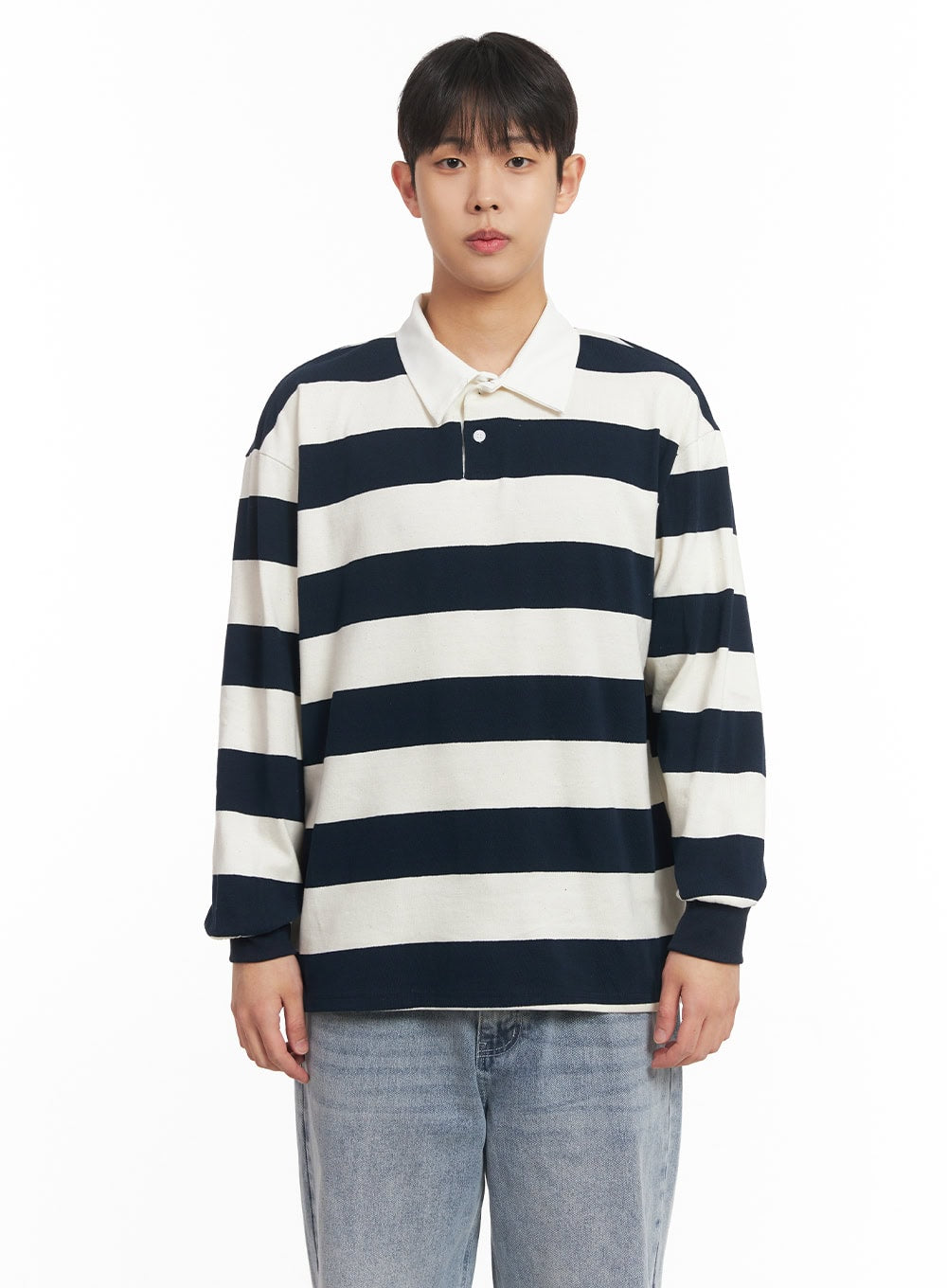 Men's Striped Long-Sleeve Collared Shirt IM514