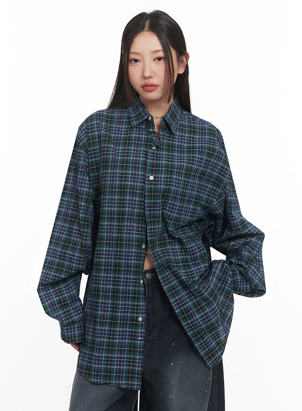 Checkered Oversize Collared T-Shirt IM525