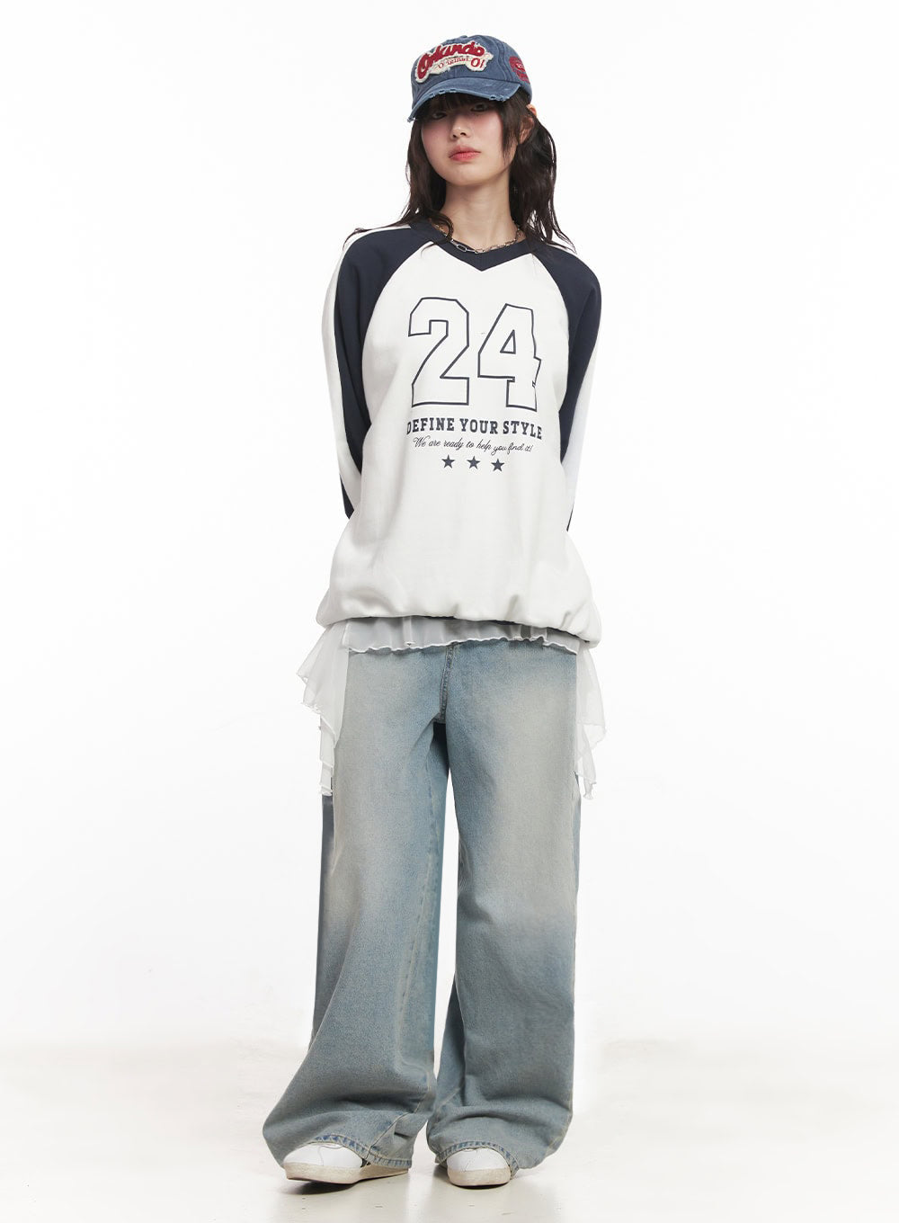Graphic V-Neck Oversize Sweatshirt IM528