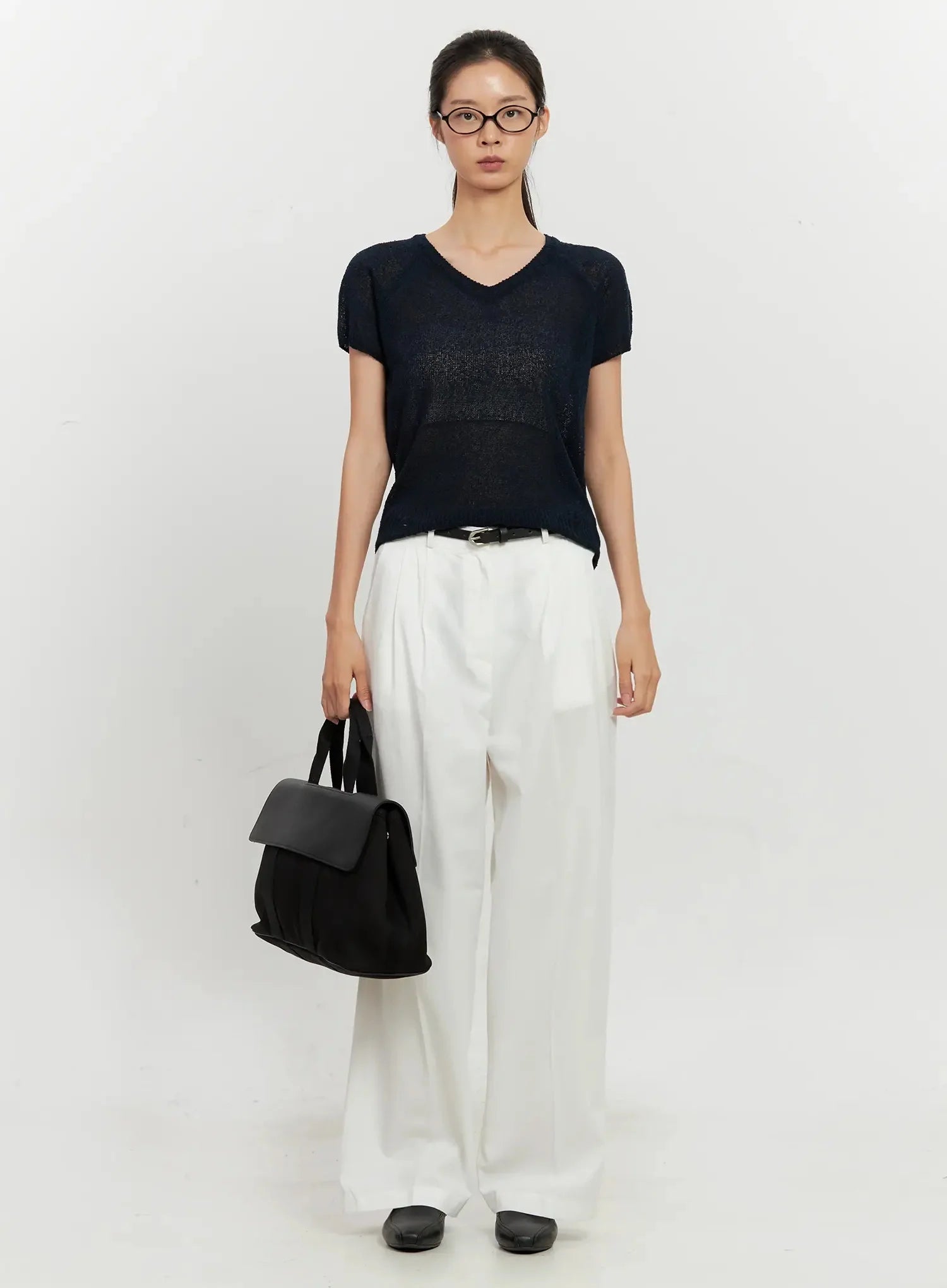 Mesh V-Neck Short-Sleeve Top IL528