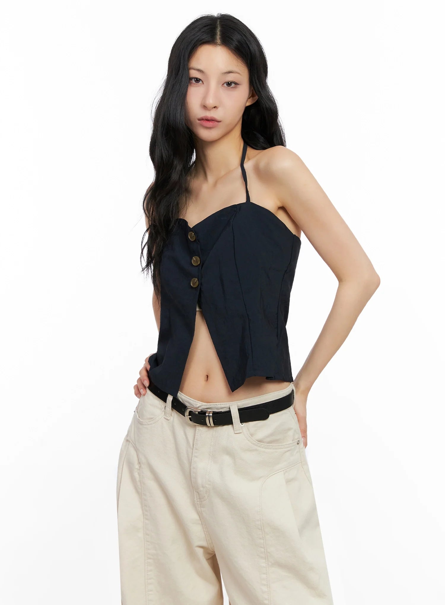 Buttoned Halter Neck Top IG508