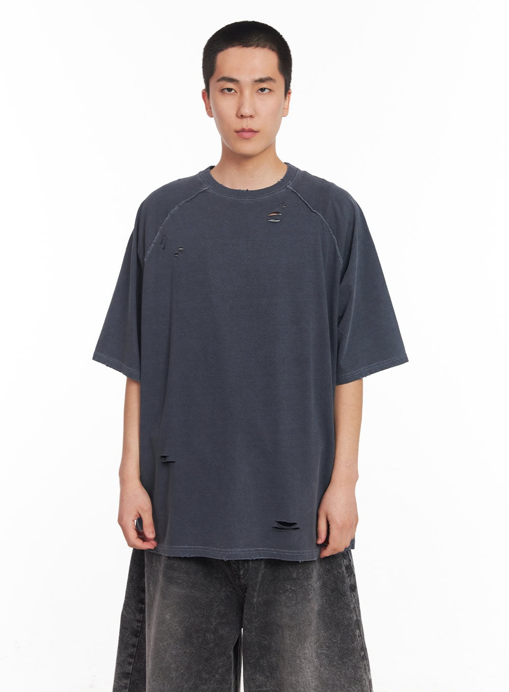 Distressed Washed Cotton T-Shirt IY506